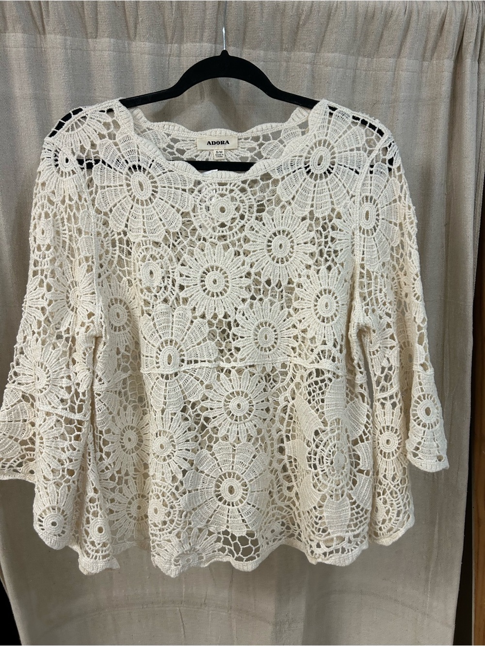 Adora Madelyn Bell Sleeve Crochet Top in Cream/Natural